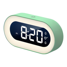 西格傢飾 文青馬卡龍橢圓智能LED小夜燈鬧鐘 15.2x7.7x3.8cm, 薄荷綠