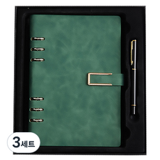 블랙스완 비즈니스 루스 노트 선물세트, 사각버튼 잉크그린, 3세트