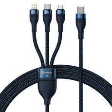 베이스어스 C타입-M / L / C 플래시 3in1 100W 멀티 초고속 충전 케이블, 1.5m, 블루, 1개