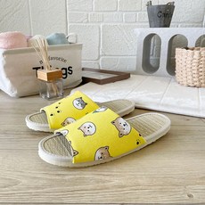 i Slippers 小清新真草蓆室內拖鞋, L(25~27cm) 清新柴犬 黃, 1雙