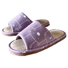 i Slippers 輕活系列 家居室內拖鞋 棉麻蓆拖 呆呆熊 紫色, M(22~24.5cm), 1雙