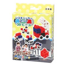 ArTeC 日本彩色積木 消防救護組 30件入 Set, 五種變換造型 消防車 + 救護車 + 警車 + 警用摩托車 + 賽車, 1盒