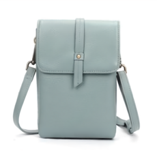 頭層牛皮雙層肩揹手機小包 淺藍色, 長13 × 高19.5 × 厚度4cm