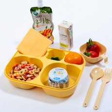옥수수로 항균 도시락식판 풀세트 밀폐형 뚜껑, 혼합 색상, 식판 +밀폐뚜껑 + 스푼 + 포크 + 항균위생컵, 1개