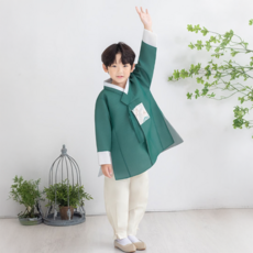 GAON BABY HANBOK 兒童藍綠色鳳凰補韓服套裝 AM235