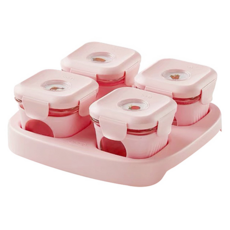 嬰兒食品密封保鮮盒 120ml 4入+托盤, 粉色, 1組