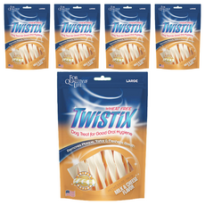 TWISTIX 特緹斯 雙色螺旋潔牙骨 不含小麥 L 長支, 綠茶PLUS+ 牛奶起司口味, 156.1g, 5包