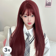 이너윈 와인 롱 스트레이트 통가발 60cm + 가발망 세트, 3개