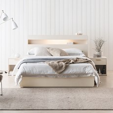 레이디가구 모노 LED 수납 침대 프레임 + 몬스터 필로우탑 매트리스 50T 세트 방문설치, 아이보리(프레임), 모던그레이(매트리스)