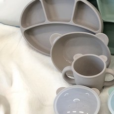 블루마마 실리콘 유아 흡착식판 4종세트, 베이지, 흡착식판 + 곰돌이볼 + 곰돌이컵 + 플레이트, 1개