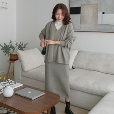 린다샵 룬나오 니트 브이넥 민소매 원피스 루즈핏 가디건 세트 cpset3618k4a