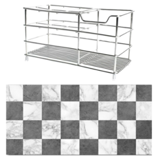 SCS設計 質感加大加厚硅藻土吸水墊 + 牙刷架 Set 黑白格紋 18.5*8*9cm牙刷架 12*25*0.4cm, 1組