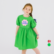 아이러브제이 여아용 통기성 헬로 선샤인 퍼프 면 원피스