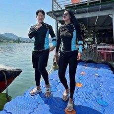 Surfrider 5件全套男款藍色線條拉鍊式防曬衣 大尺碼 SURFRIDER