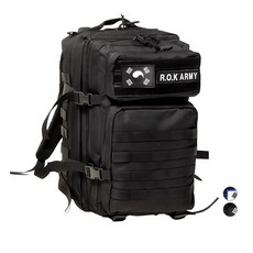 TERAWOOD K-SOLDIER軍規戰術後背包 45L + 韓國國旗布徽章 + R.O.K ARMY文字布徽章組, 背包(黑色) + 韓國國旗布徽章(黑色)