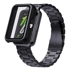 KANTAM Galaxy Fit 3 相容金屬錶帶 + 全包覆保護殼套組, 1個, 黑色