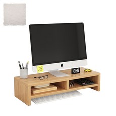 엠디유마켓 프리미엄 모니터 받침대 + 모니터전용타월 세트, 우드