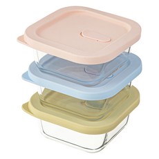 코멧 홈 하루세끼 내열유리 전자레인지 사각 햇밥용기 310ml, 투명, 3개