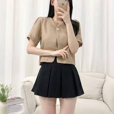 피어니스트 여성용 냉감 통기성 린넨 원버튼 크롭 반팔 자켓