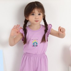 PremierFam 奇趣蛋神 女童透氣五分荷葉邊短袖上下套裝