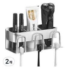 솔브리빙 고급 금속 욕실 부착형 칫솔꽂이 걸이 거치대 3칸, 실버, 2개