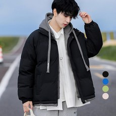 Elsso 連帽拉鍊假兩件澎澎外套