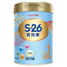 Wyeth 惠氏 S-26 資兒樂嬰兒配方 再升級版奶粉 1號 0~12個月, 850g, 1罐