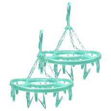 圓型曬衣架 塑料鐵線材質 23x23x1.5公分, 綠色, 2個