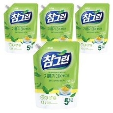 참그린 레몬 녹차 뽀드득 어드밴스 주방세제 리필, 1.2L, 4개