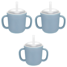 에디슨 스스로 실리콘 양손 빨대컵, 200ml, 3개, 블루