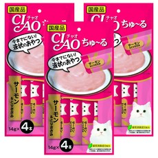 INABA CIAO 啾嚕 肉泥 鮭魚 + 雞胸肉 添加綠茶成分 14g x 4本, 56g, 3袋