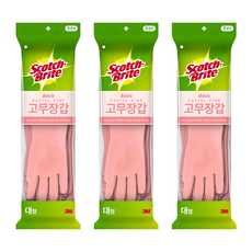 스카치브라이트 베이직 고무장갑 5p, 파스텔핑크, 대(L), 3세트