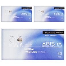 ABIS 大童平面醫用口罩 14.5 x 9.5cm, 30片, 3盒, 白色