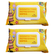 hokki 小怪獸抗菌濕紙巾 植萃配方 手口適用 單片抽取 加厚親膚材質 方便攜帶 隨時使用, 1入, 2包