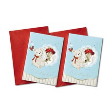 霧之國 可愛康乃馨胸針卡片 + 信封, 小熊, 2套, 2個