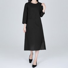 Moirbella 優雅簡約口袋熟女洋裝, 黑色