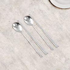 WiLLive 韓國製304不鏽鋼烏龜圖案筷子湯匙組, 湯匙 2支+筷子 2雙, 銀色