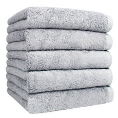 Songwol 松月 Bonneur洗臉毛巾 200g 竹纖維白, 淺灰色, 5個