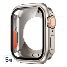 젤센 애플워치 울트라 변신 풀커버 일체형 9H 강화유리 케이스 45mm, 티타늄, 5개