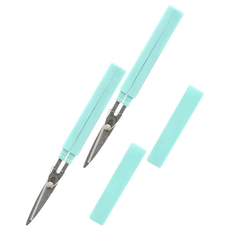 STICKYLE 塗氟不沾黏攜帶型開箱拆信剪刀, 安全固定鎖, 長短柄設計, 單手操作, 淺綠色, 2支