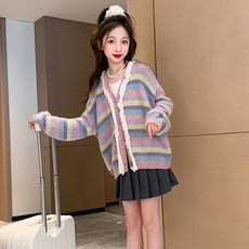 ORANGEDAMOM 女童條紋糖果鈕扣開襟衫