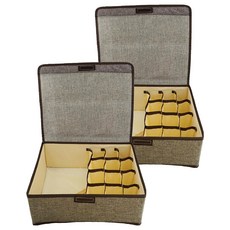 可折疊內衣褲襪分隔收納箱 棉麻材質 衣物整理, 灰色, 2個, 13格(32 x 26 x 12cm)