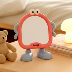 아워웍스 귀여운 대발이 눈 카툰 탁상용 화장 거울, 핑크 + 블루