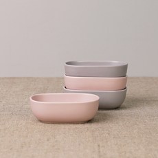 BOWLBOWL 復古迷你橢圓碗, 粉粉色 2個+淺灰色 2個, 1組