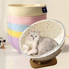 딩동펫 고양이 보울 스크래쳐 숨숨 바구니 하우스, 땡땡이화이트, 1개