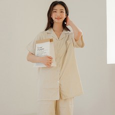 PALAN 情侶款涼感簡約細格紋短袖睡衣套裝
