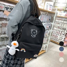 Elsso 新學期角色後揹包 + 鴨子鑰匙圈 + 徽章2入組, 後背包(黑色)