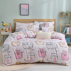 藍貓BlueCat 台灣製 舒柔棉銀離子抗菌印花床包 加大雙人床包 咪咪家族 親膚透氣, 180 x 210cm