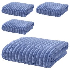 咪咪購物 悅棉 加厚加大親膚雲朵浴巾 313g高密度珊瑚絨 140 x 70cm 深海藍 柔軟吸水速乾, 4條