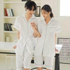 PALAN 情侶款透氣牛奶純棉夏季上下睡衣套裝